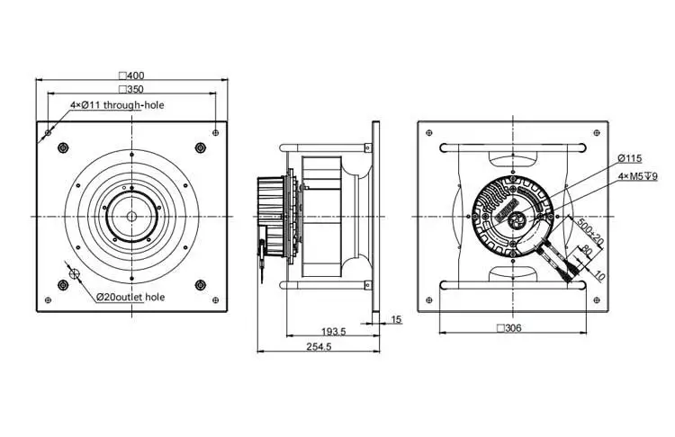 Blauberg 220mm Diameter Radial Ec Fan IP55 Class with 168W Power Output Plastic Blade OEM 