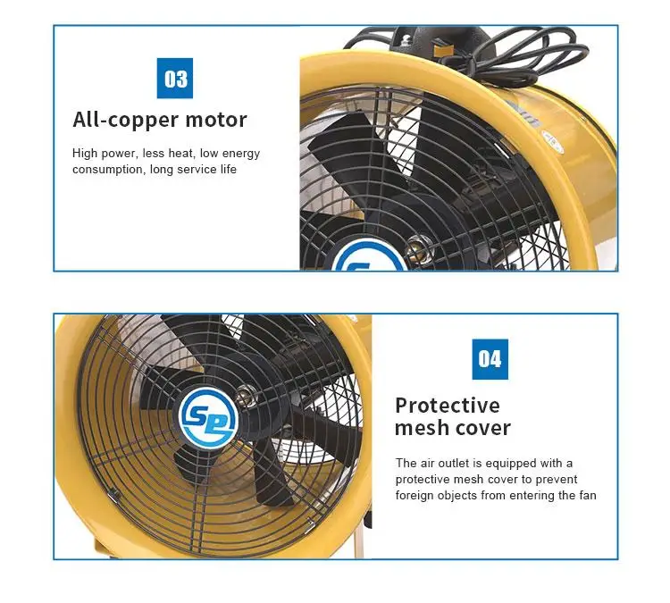 High-quality, In-stock, Yellow, 14-inch Heavy-duty Axial Blower, 220V, High-speed Exhaust 