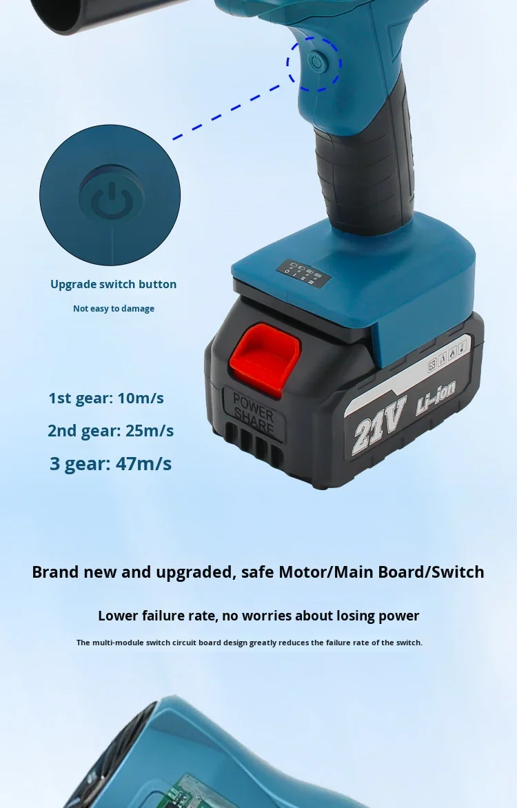 Cordless High Power Blower Jet Fan 100,000RPM for 18-21V Maki-ta Lithium Battery for Car D