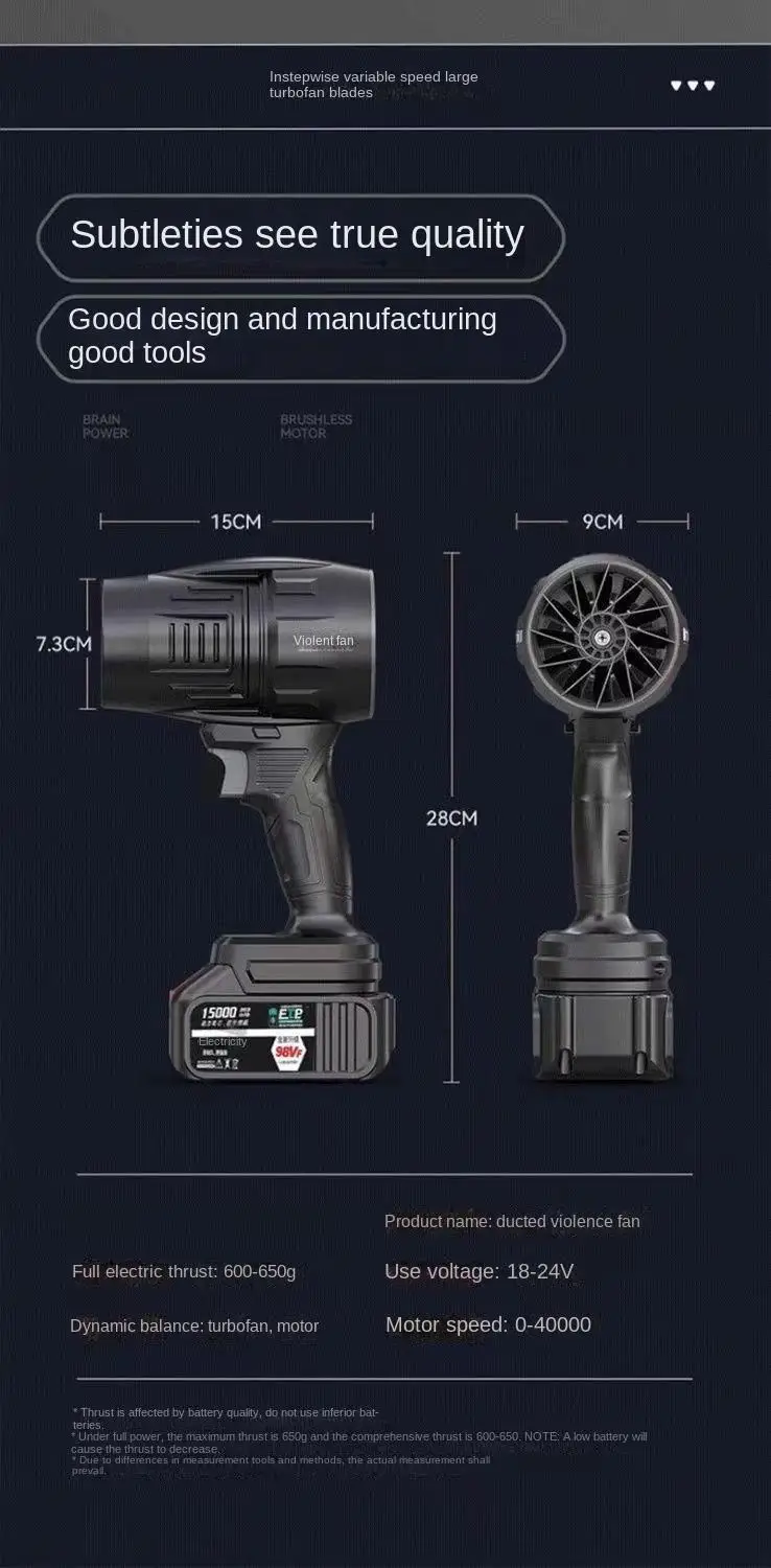 High-Power Rechargeable Lithium Battery Industrial Blower Ducted Turbine for Violent Car W