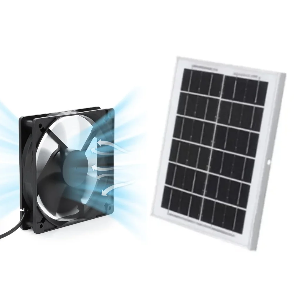Solar Powered Fan for Shed Chicken Coop, Greenhouse Outside with 120mm Fans On/Off Switch 