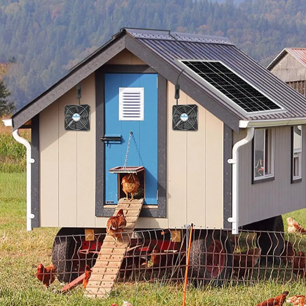 Solar Powered Fan for Shed Chicken Coop, Greenhouse Outside with 120mm Fans On/Off Switch 