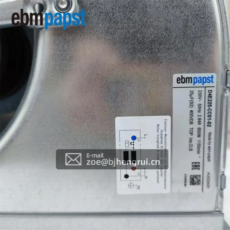 ebmpapst D4E225-CC01-02 230V AC 2.84A 650W 225mm HVAC Air Shower Purifier FFU Fan Filter U