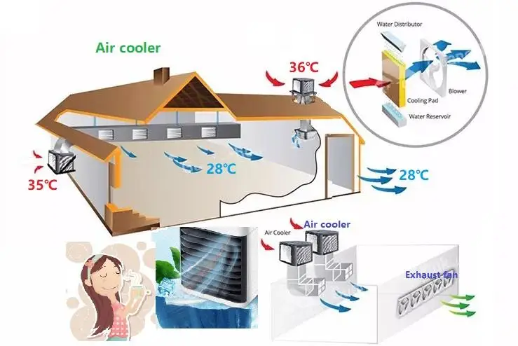 Double Axial Fan Split Unit Portable Evaporative Water Cooler Air Conditioner 20000m3/h