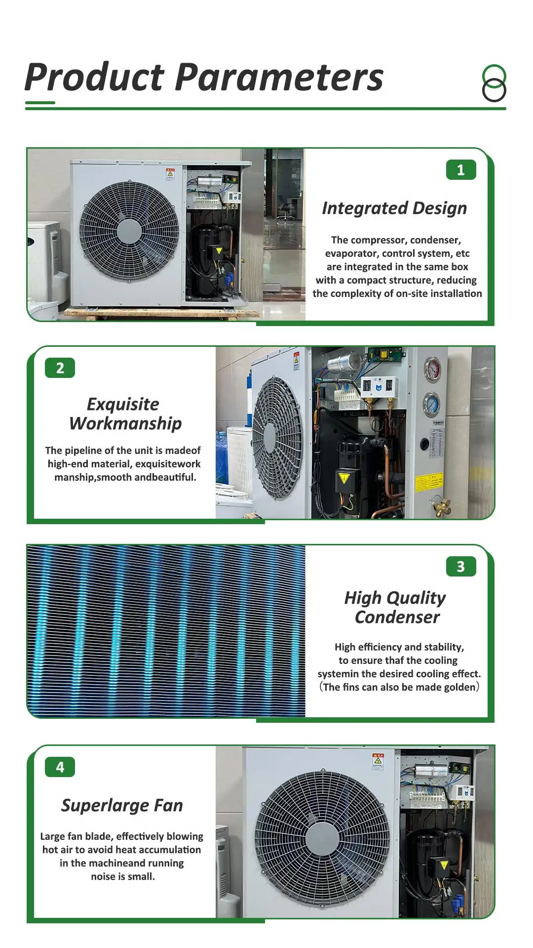 2HP-6HP Refrigeration 220V/380V Heat Exchange Parts Cold Freezer Storage Room Multiple Com