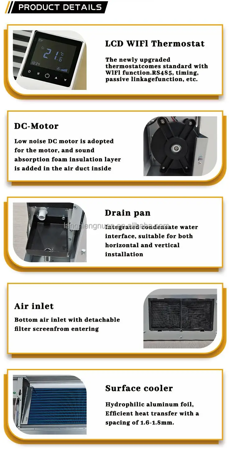 Slim Fan Coil Units for Residential HAVC System Low Noise Inverter Chiller Floor Standing 