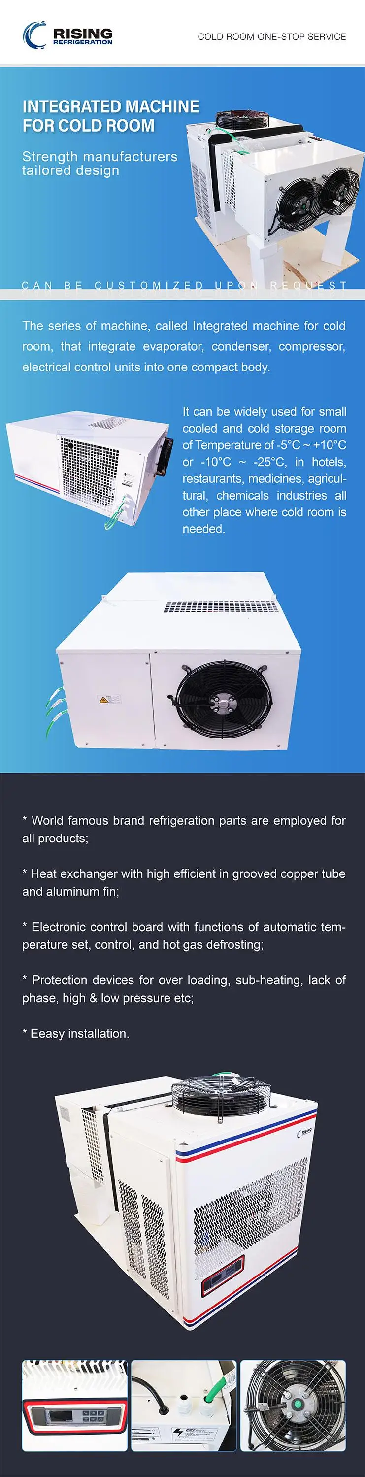 Small Refrigeration Monoblock Unit for Walk-in Cooler/Cold Room Condensing Unit 100kg 1 Ye