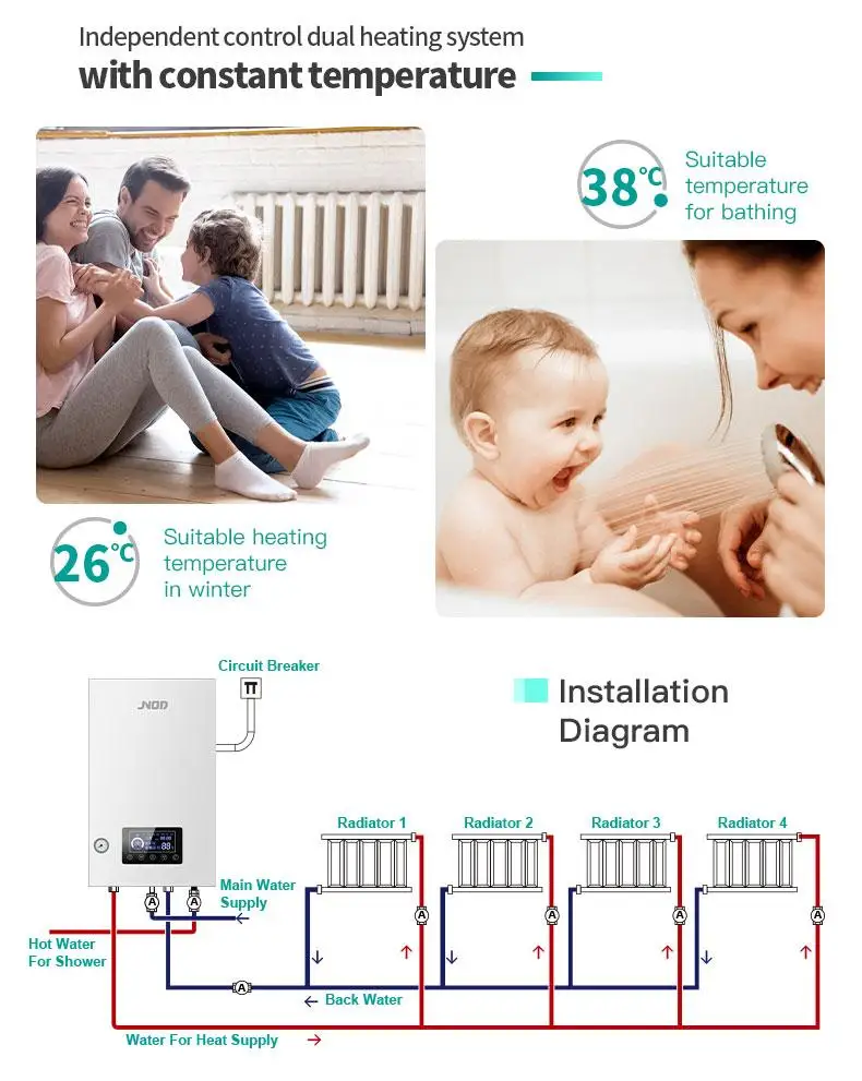 Home Appliance Electric Combi Boiler for Central Heating and on Demand Hot Water Electric 