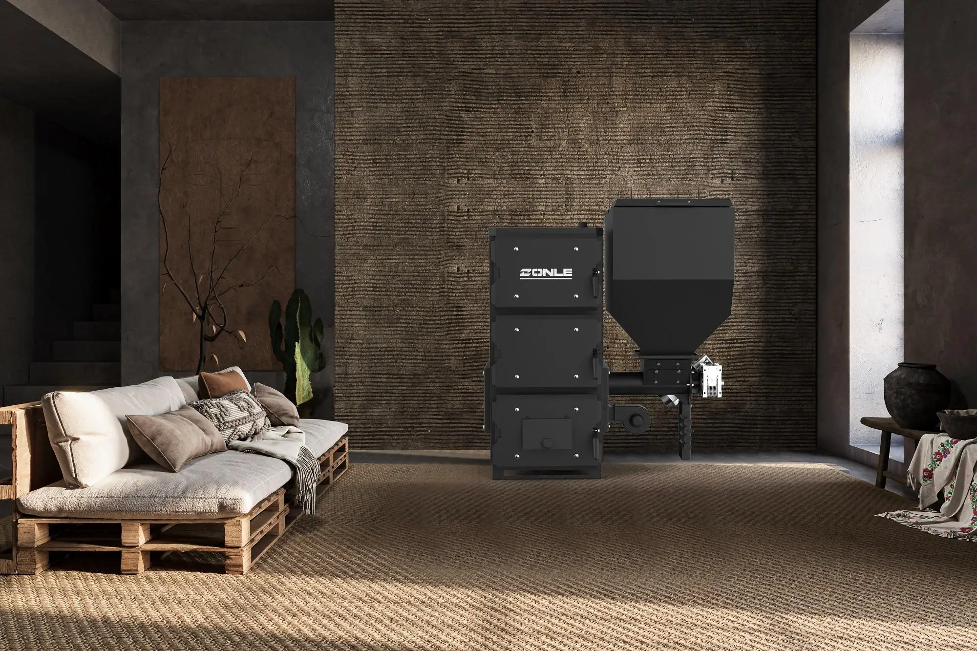 MG2501A 25KW High Power Indoor Coal Boiler Stove with Large Hopper Capacity Coal Stoves Wo