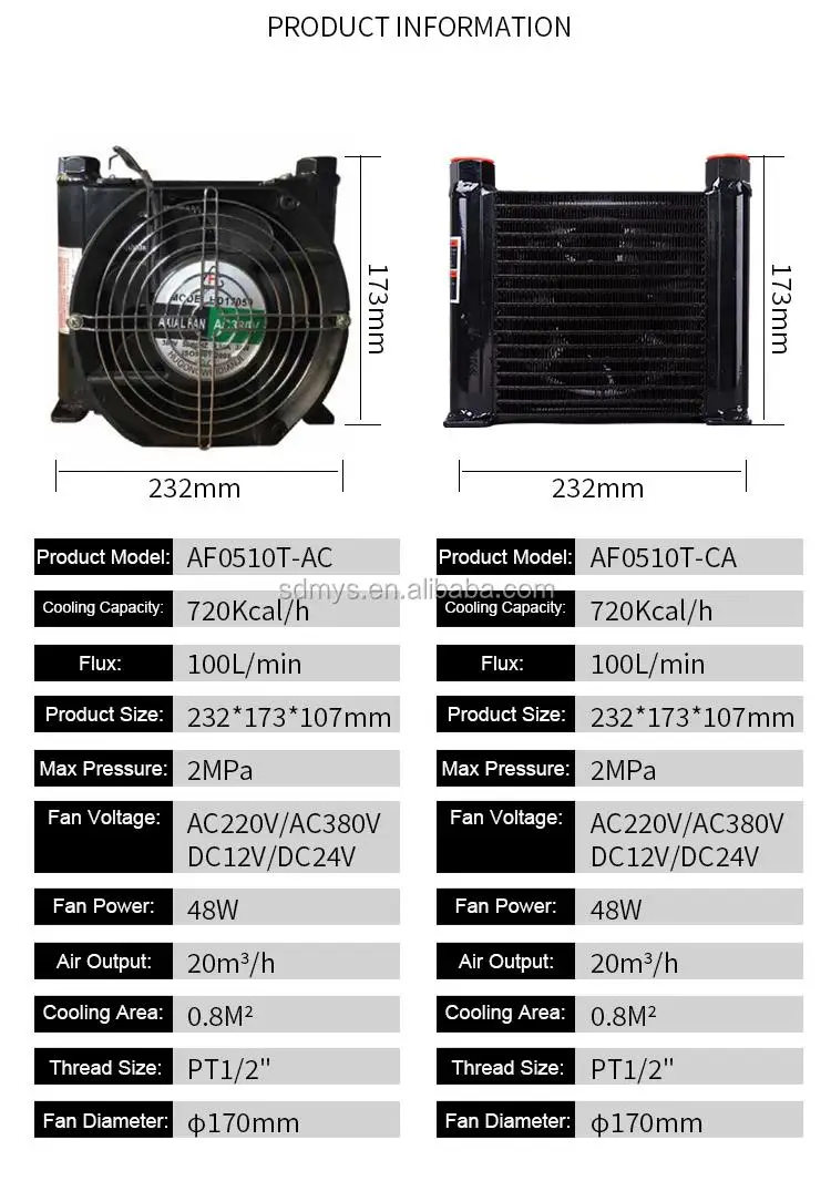 Hydraulic Oil Cooler AF0510T-10L Small Heat Exchanger air Cooler Air-cooled Dc24v
