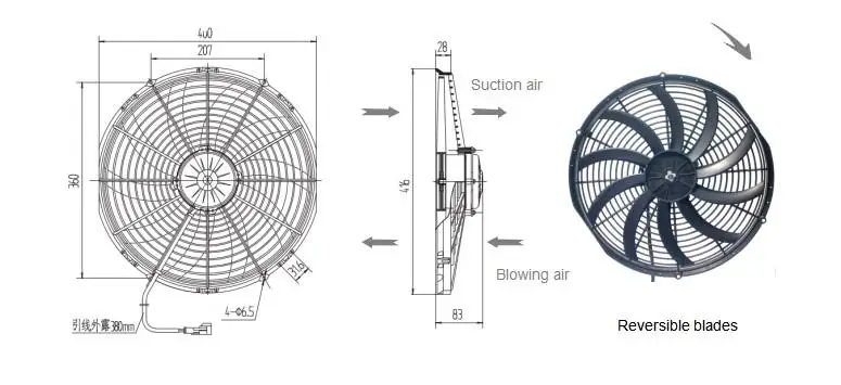 16 Inch DC 12v 24v Refrigerator Truck Condenser Fan Axial Fan for Radiator System air Cool