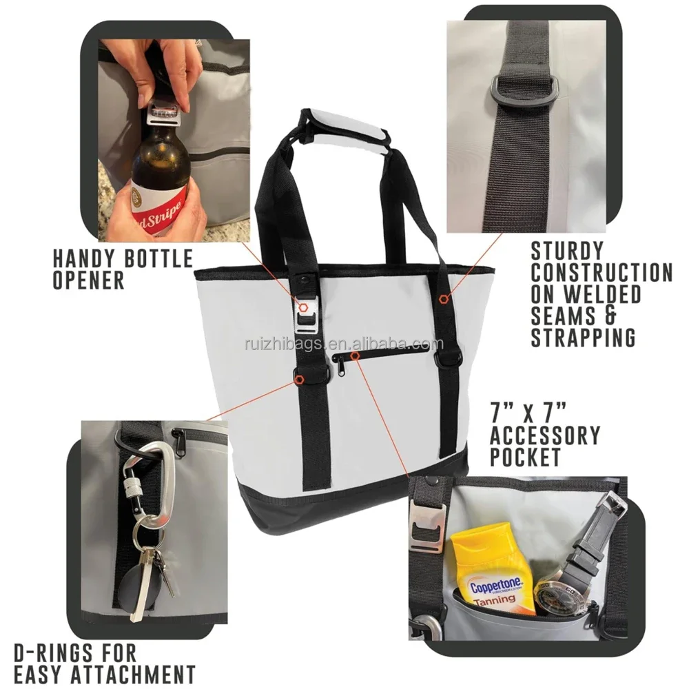 Dry Bag Cooler Custom Soft BagTote Collapsible With Side Pocket for Grocery 20 Cans Pool B