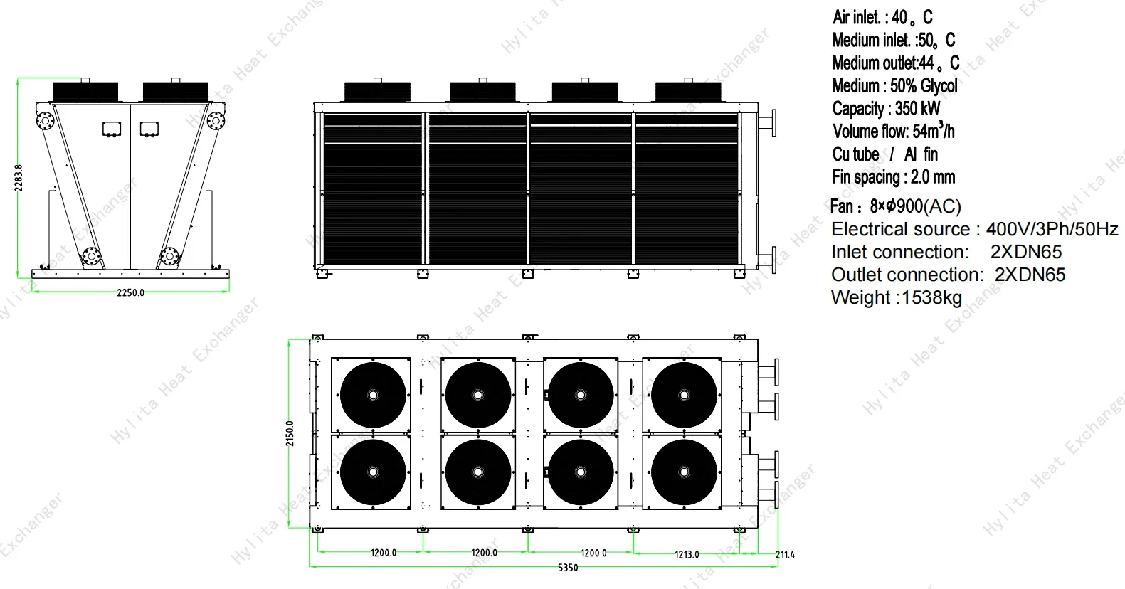 Industrial Efficient Immersion Dry Cooler Copper Tube Aluminum Fin Heat Exchanger for Data