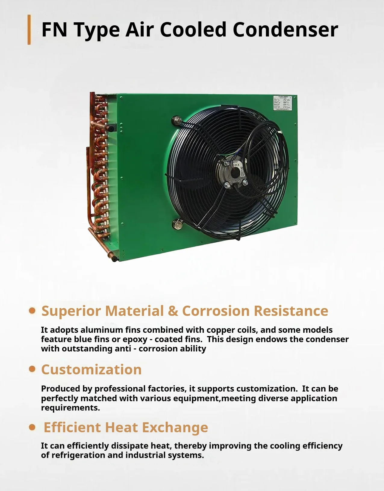 Air Cooled Copper Condenser Unit Black Color for Cold Room Refrigeration &amp; Heat Exchan