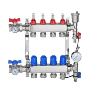 PEX Radiant Floor Heating Manifold with Thermostat & Gauge, Stainless