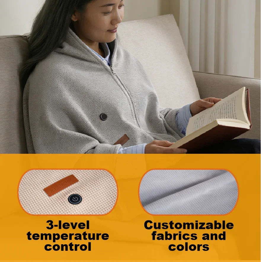 Power Saving USB Powered Low Voltage Graphene Electric Heated Blanket Shawl for Home or Of