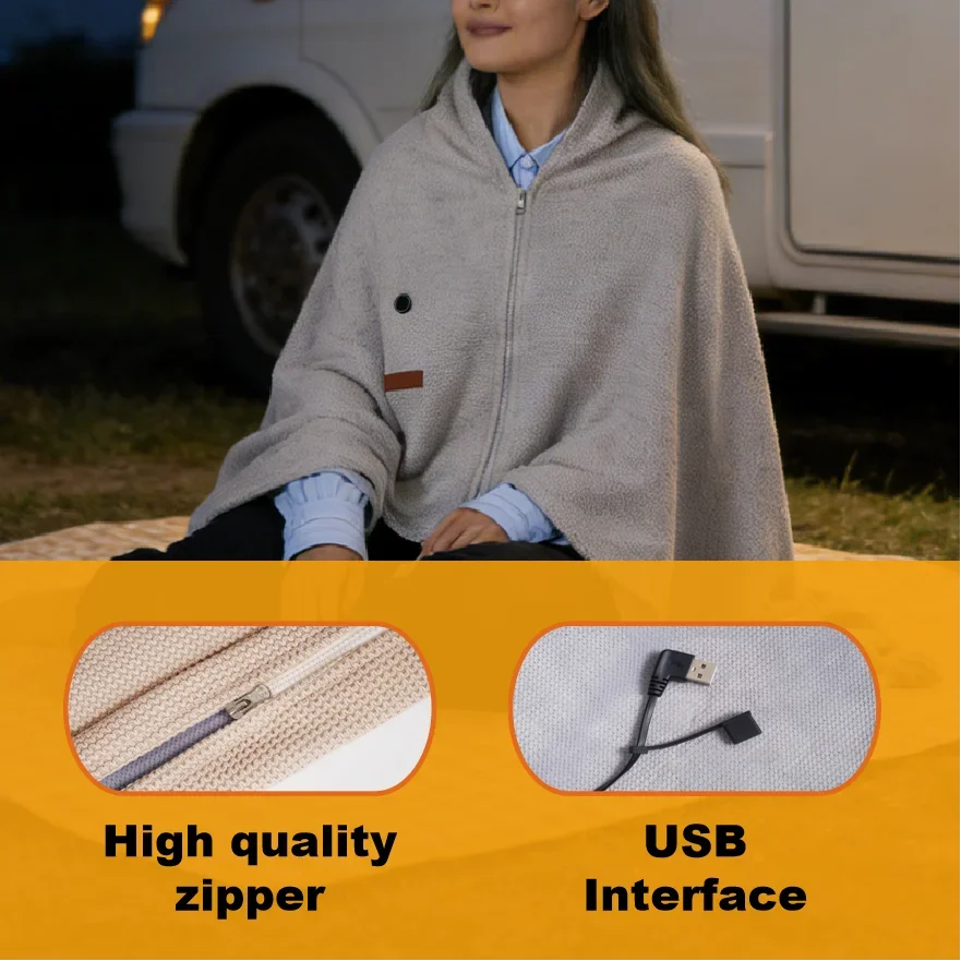 Power Saving USB Powered Low Voltage Graphene Electric Heated Blanket Shawl for Home or Of