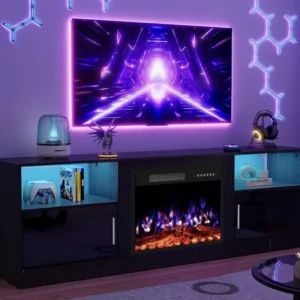 23" Remote-Controlled Manual-Button Indoor Electric Fireplace 72" TV Stand Wood Flame Color Option Freestanding Household