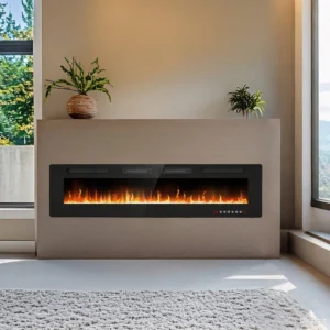 68 Inch Wall-mounted and Recessed Electric Fireplace Multi Flame and Log Bed Colors with Smart APP Control