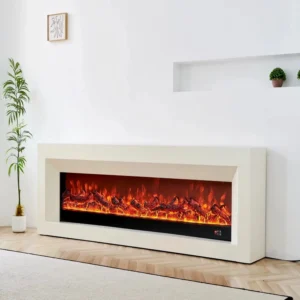 Freestanding Indoor Electric Fireplace with Remote Control French Language Built-In TV Stand for Living Room Decorative