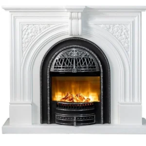 French Retro Electric Freestanding Fireplace with Multicolor Flames Remote Control Energy-Efficient for Home & Hotel Use