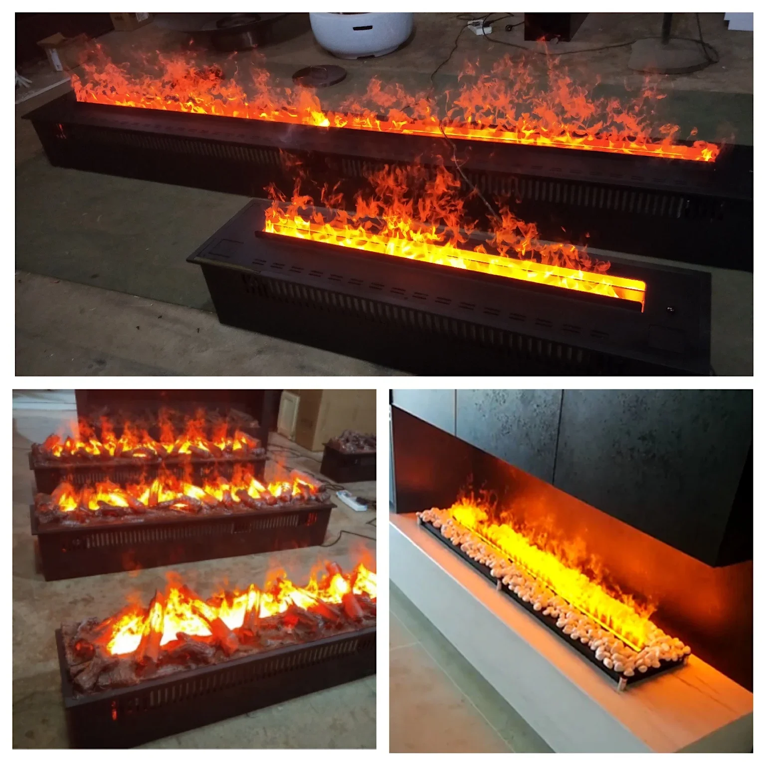 Portable 3D Water Vapor Electric Fireplace Insert Sound Color Flame 72" 1800mm Steel Fire Place Remote Control for Outdoor