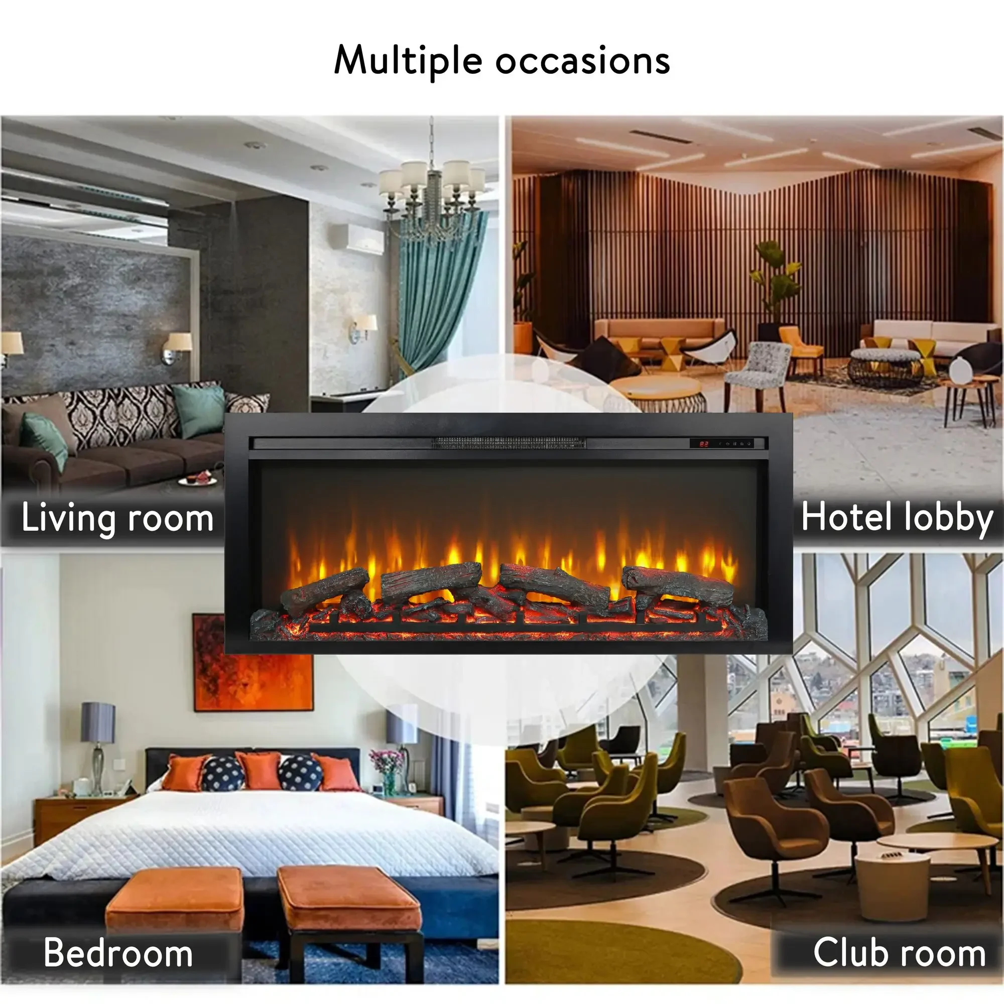 Electric Fireplace 44-Inch Wall Recessed With Remote Imitation Flame Led Light Heater