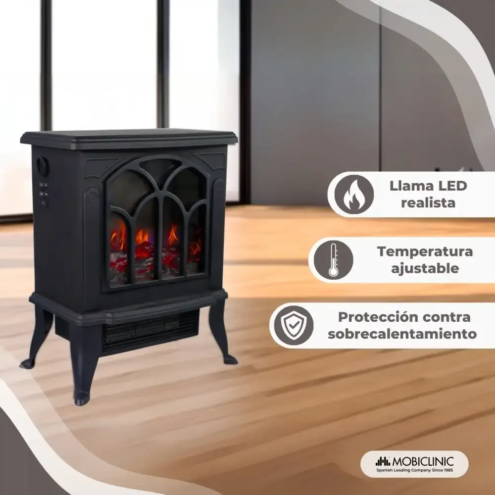 Mobiclinic 1800W Electric Fireplace 3D Flame Overheating Protection Adjustable Temperature Built-in Insert for Indoor Decorative