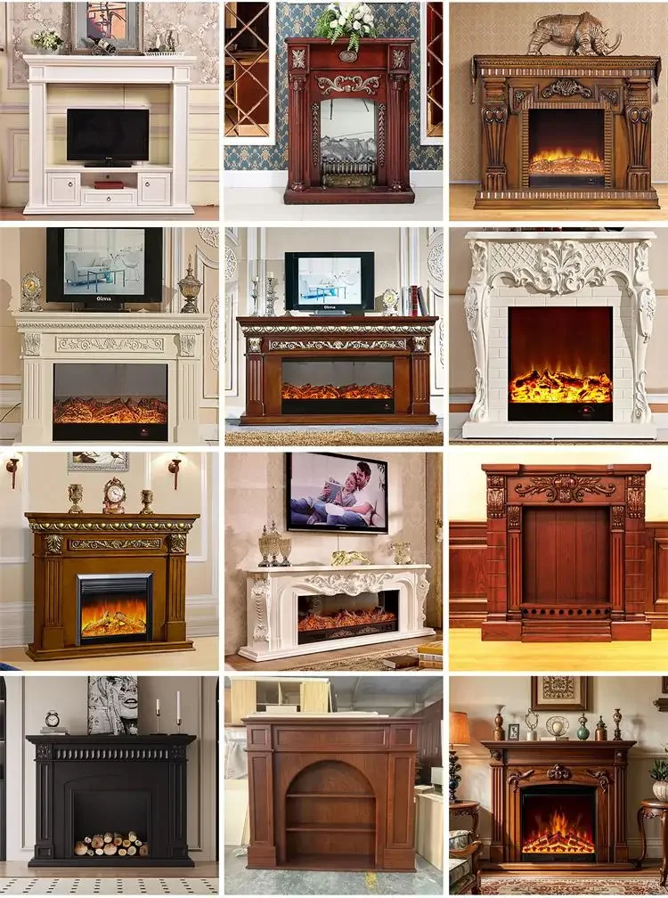 Manufacturer Direct Sales Customizable European Style Electric Fireplace Victorian TV Freestanding for Living Room Wood Material