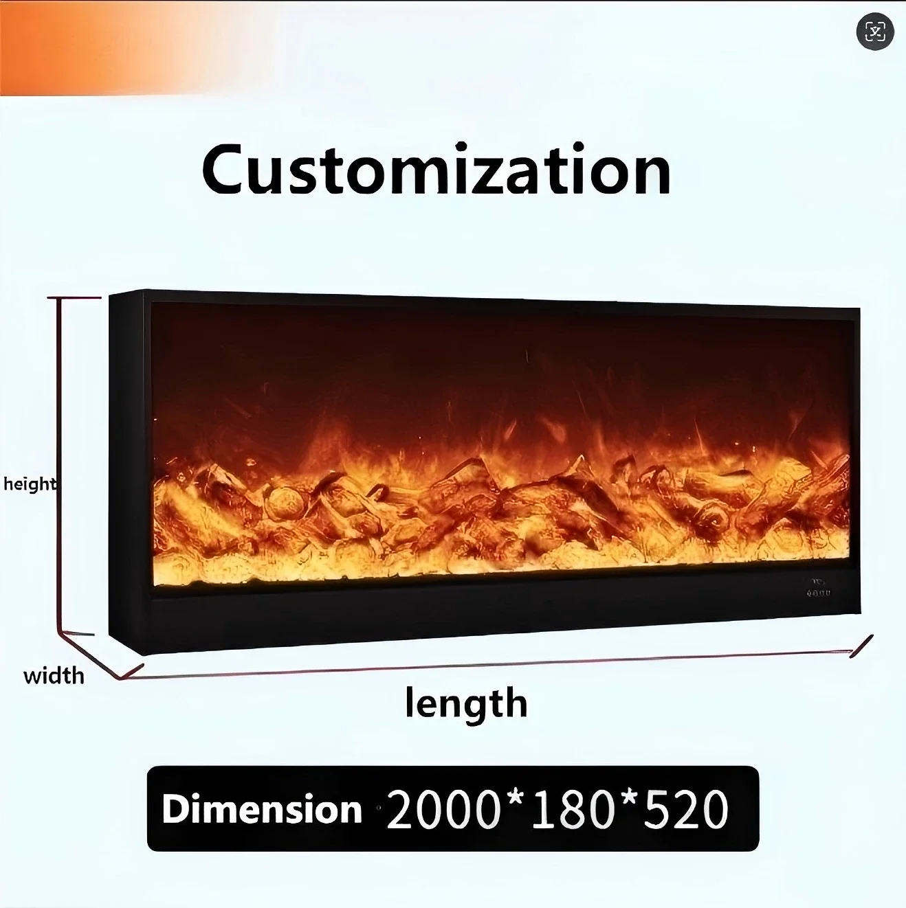 Household Decorative Electric Fireplace Insert with LED Display Energy Efficiency Class a Customizable Size