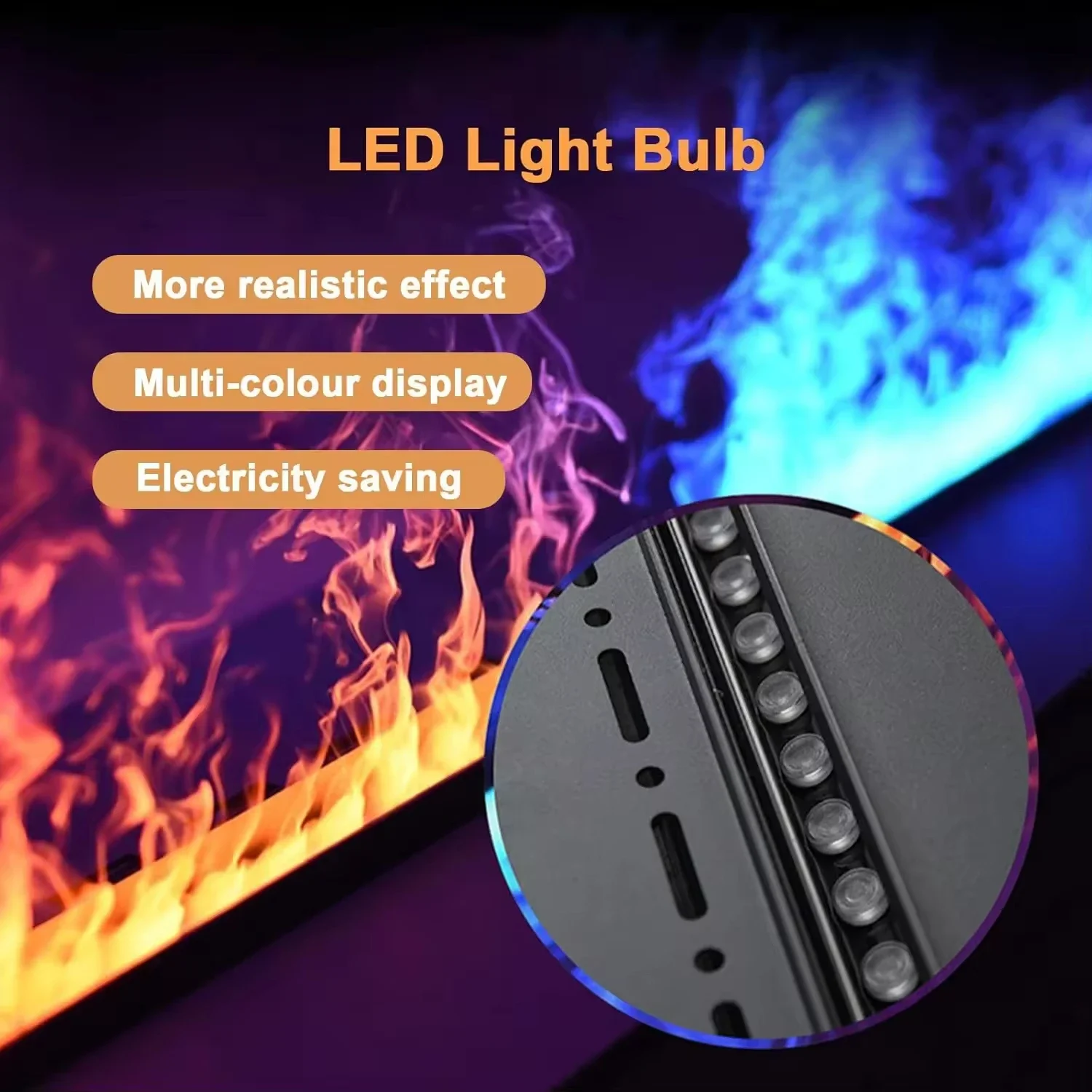 0.5-2M Long High Quality Modern Stainless Steel Indoor 3D Atomization Electric Fireplace Remote Control Freestanding Hotel Villa