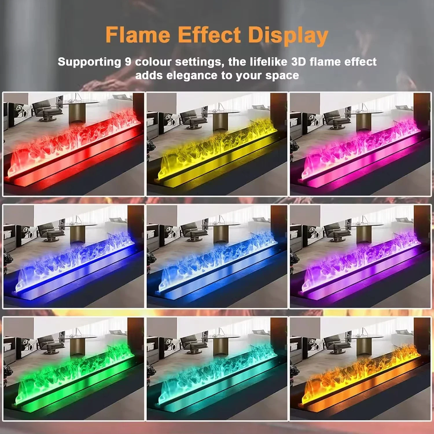 0.5-2M Long High Quality Modern Stainless Steel Indoor 3D Atomization Electric Fireplace Remote Control Freestanding Hotel Villa