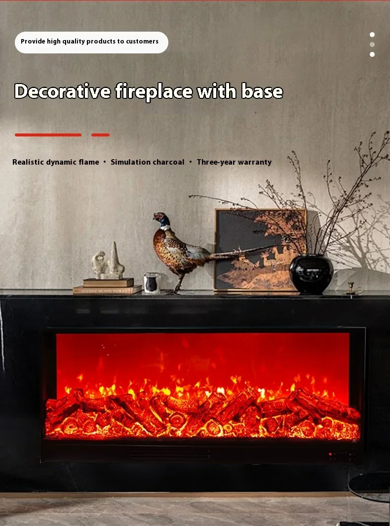 Electric Indoor Electronic Fireplace with Decorative Base Metal Flame and Firewood Simulation for Household Use