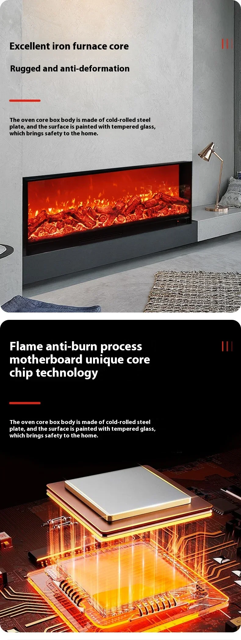 Electric Indoor Electronic Fireplace with Decorative Base Metal Flame and Firewood Simulation for Household Use