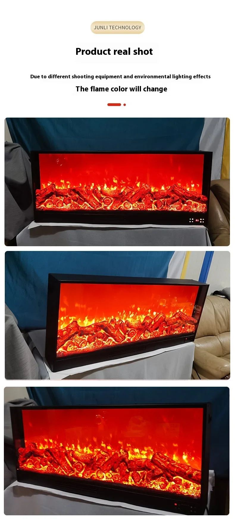 Electric Indoor Electronic Fireplace with Decorative Base Metal Flame and Firewood Simulation for Household Use