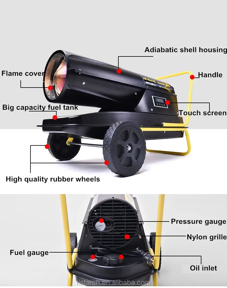 20KW Direct Fuel Diesel/Kerosene Fored Air Fan Heaters Industrial Portable Space Oil Heater Manufacturers