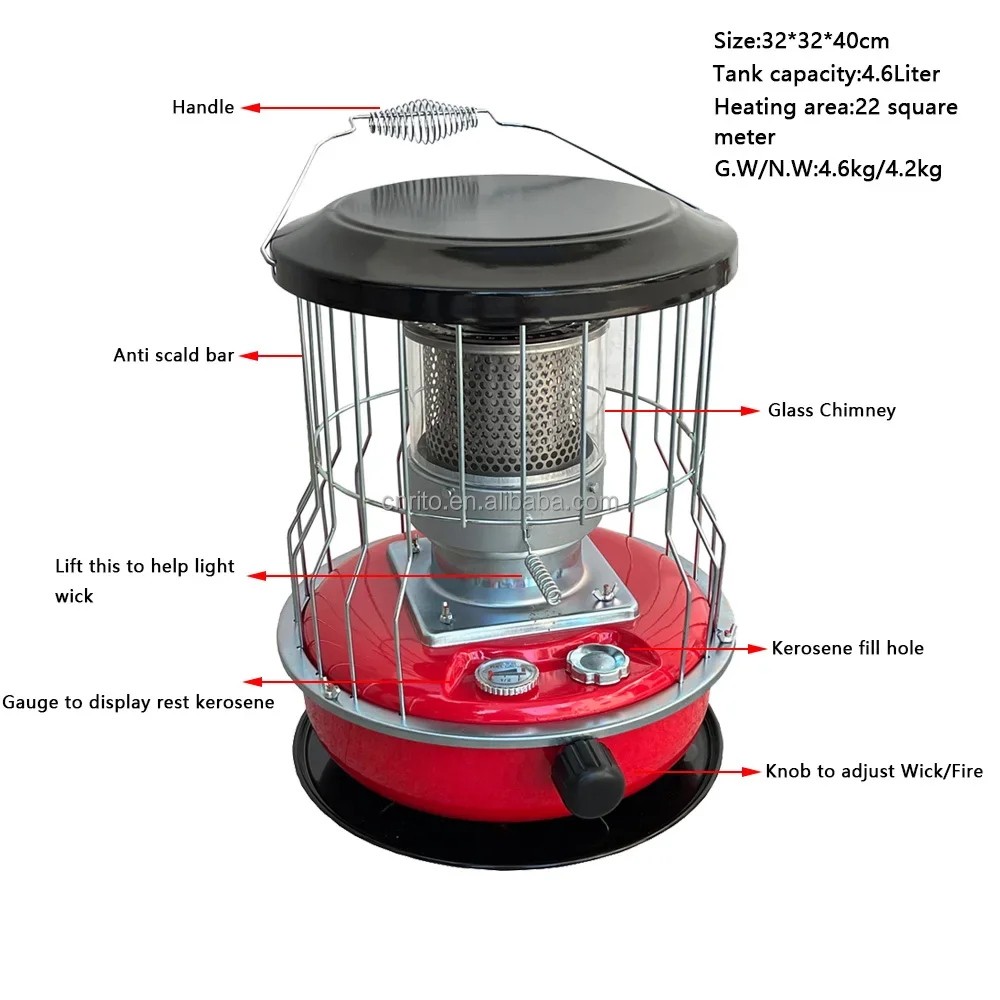 Red Kerosene Heaters for Indoor Use, Non Electric Heater, Kerosene Stove Heater With Stove Bag Lightweight Portable Oil Heater