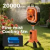 20000MAH Portable Rechargeable Misting Fan with 400ml Water Tank, Telescopic Stand Outdoor Fan for Camping Tent, Patio, Fishing