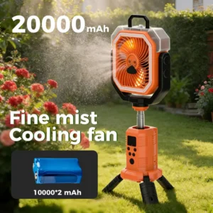 20000MAH Portable Rechargeable Misting Fan with 400ml Water Tank, Telescopic Stand Outdoor Fan for Camping Tent, Patio, Fishing