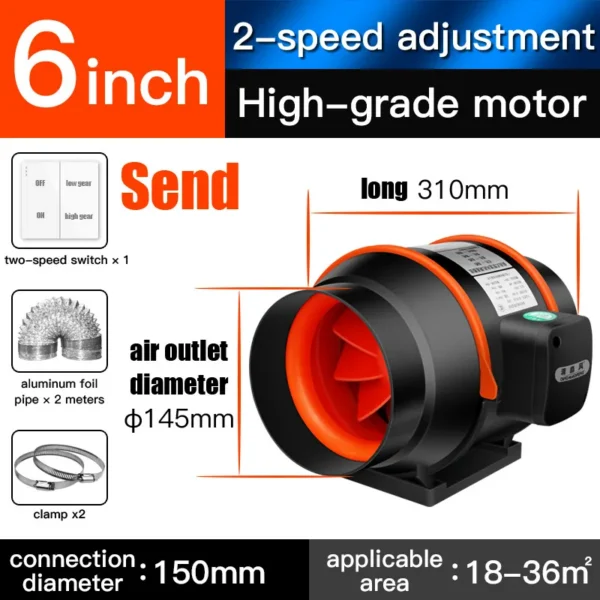Abs Duct Fan, 4"/6", 220V, QMF-150XL - view 2