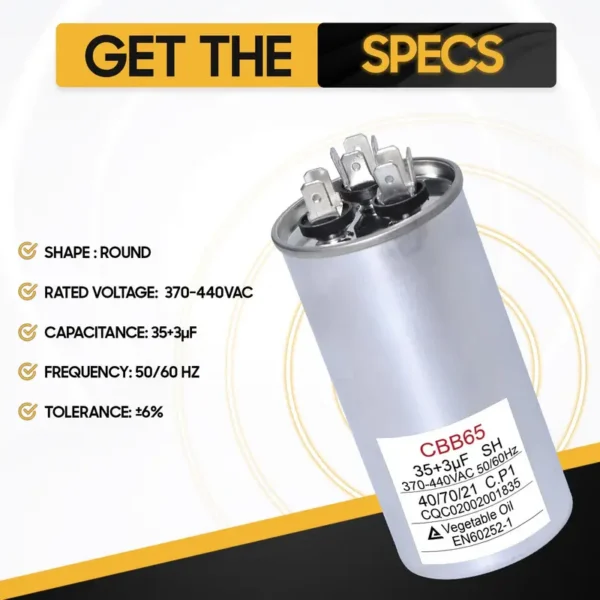 Ac Motors, 35+3uF, MFD, 370V/440V, Aluminum - view 2
