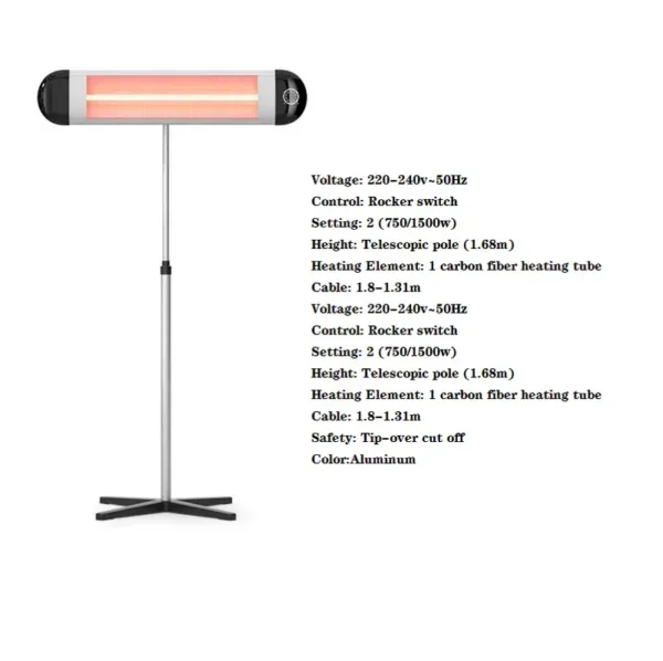 Adjustable Garden Infrared Heater, 2500W, Aluminium - view 5