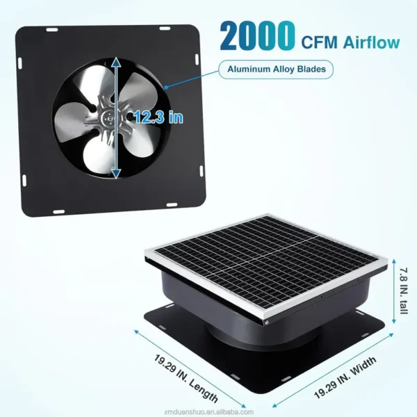 Adjustable Solar Attic Fan, 360-Degree, 0-90, Roof - view 3