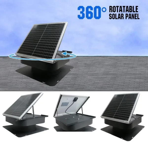 Adjustable Solar Attic Fan, 360-Degree, 0-90, Roof - view 4