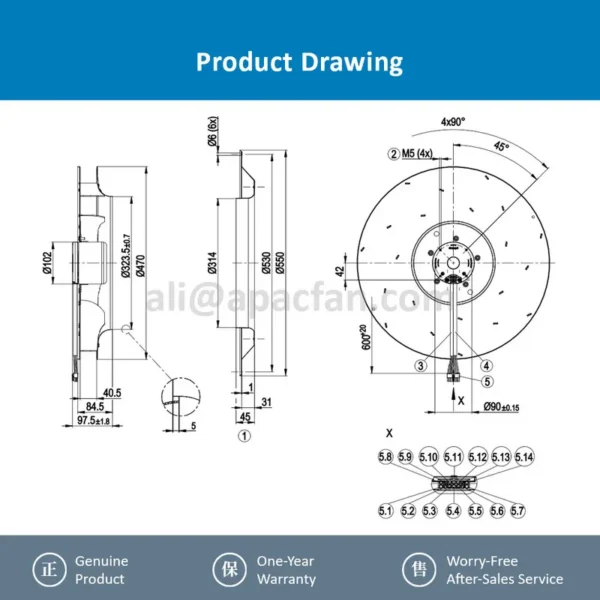Ahu Plug Ffu Fan, R3G470-AB05-24, 435V, 1.6A, M3G084-DF - view 4