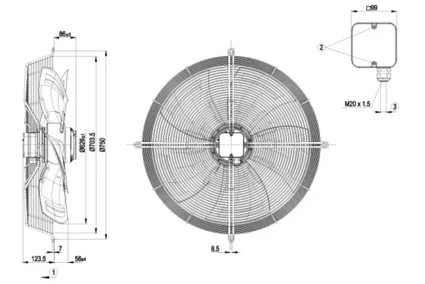 Air Conditioning Cooling Fan, A6e630-an01-01, 230v, 600w - view 3