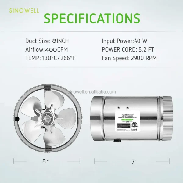 Air Duct Booster Fan, SINOWELL, HAVC, Inline - view 3