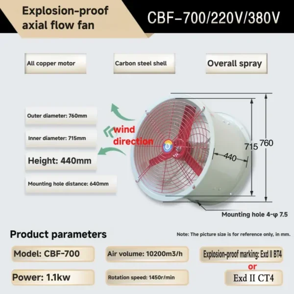 Airflow Axial Exhaust Fan, CBF-700, 220V/380V, Explosion-Proof - view 6