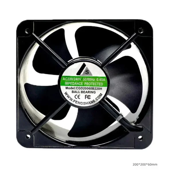 Aluminum Frame Fan, 200mm, CFM, 200x200x60mm, 110V
