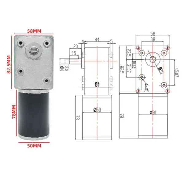 Angle Worm Gear Motor, 50rpm, 24v - view 2